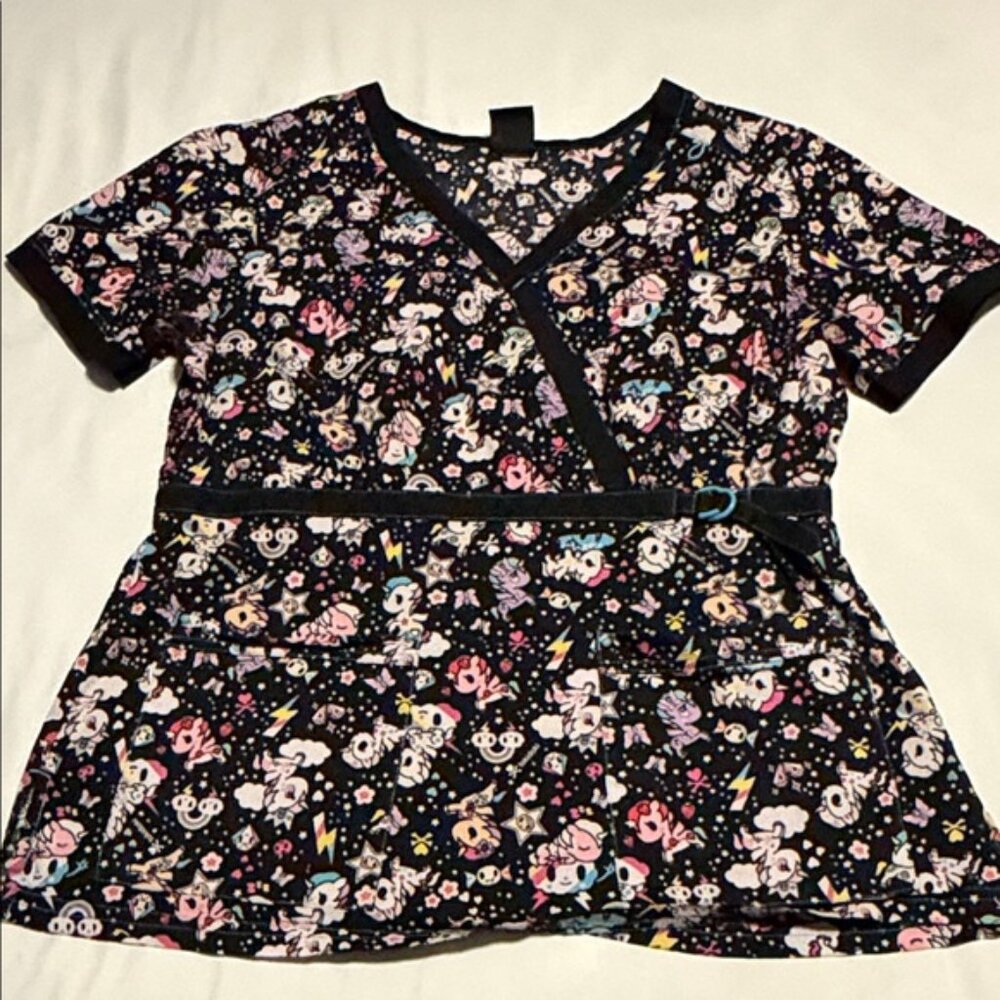 tokidoki by koi ScrubTop with Pastel Pink, Blue, Purple and Cream Accents